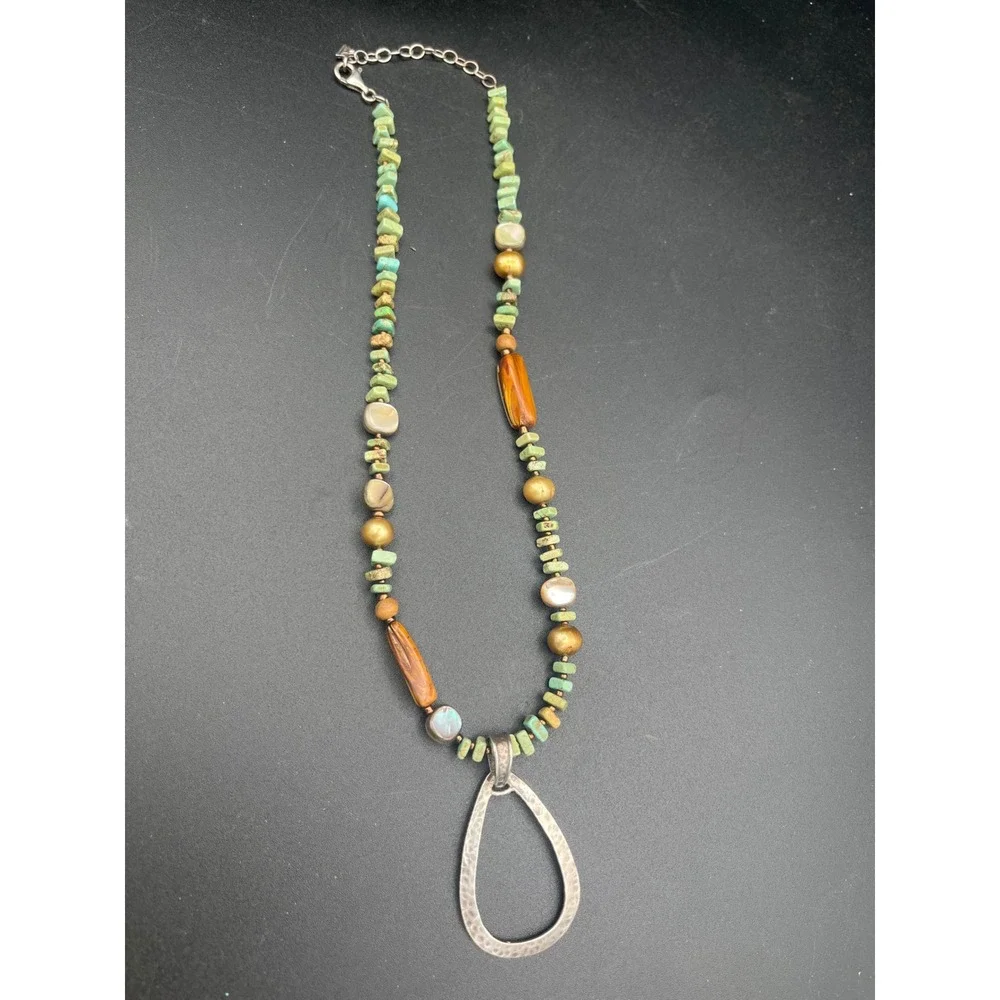 Vintage Silpada Bead Necklace Hammered Hoop‎ Pendant Retired